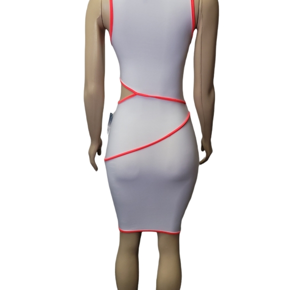 Women's Midi White Body Dress with Neon Orange Trim S - Picture 6 of 6